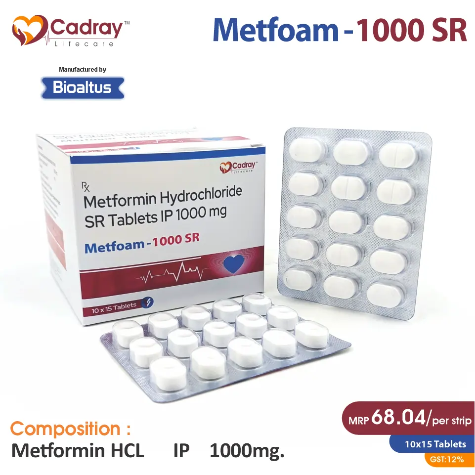 Metformin 1000mg (S.R.) Tablets | Antidiabetic Segment | Best Price for PCD Pharma Franchise